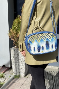 Интересная женская сумка Aura синий металлик Перья арт Chica rica(фото3)
