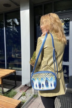 Интересная женская сумка Aura синий металлик Перья арт Chica rica(фото2)