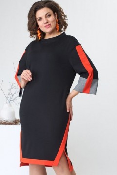 Стильное женское платье 1-2465 ЧЕРНЫЙ/ОРАНЖЕВЫЙ 62 размера Romanovich Style