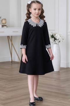 Чёрное школьное платье для девочки ШП-2101- 13 col1 Alolika