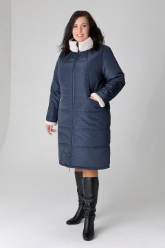 Тёмно-синее женское пальто 23421 Dizzyway(фото2)