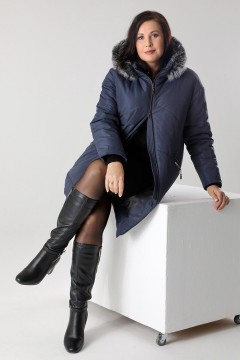 Тёмно-синее женское пальто 23406 Dizzyway(фото2)