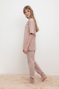 Стильная пижама для девочки КБ 2817/кофейный,воздушные сердечки пижама Crockid(фото2)