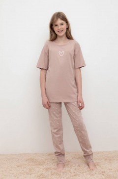 Стильная пижама для девочки КБ 2817/кофейный,воздушные сердечки пижама Crockid