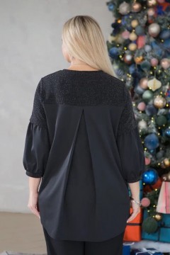 Нарядная чёрная блузка комбинированная Novita(фото4)