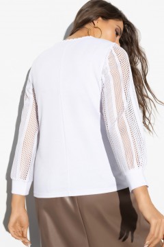 Белая трикотажная блузка с рукавами из гипюра Charutti(фото4)