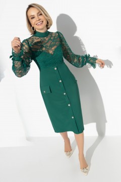 Зелёное трикотажное платье с отделкой из кружева Charutti(фото2)