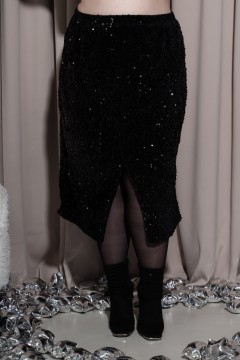 Чёрная блестящая юбка с разрезом Jetty-plus(фото3)