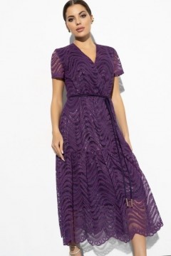 Кружевное фиолетовое платье с поясом Charutti