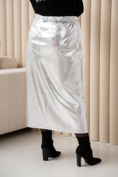 Серебристая юбка из экокожи с разрезом Jetty-plus(фото4)