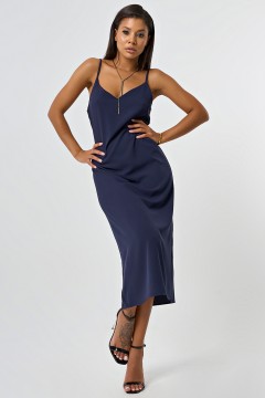 Платье-комбинация струящееся в бельевом стиле темно-синее Fly(фото2)