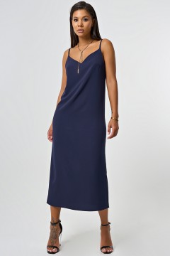 Платье-комбинация струящееся в бельевом стиле темно-синее Fly