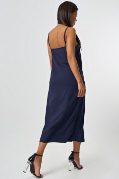 Платье-комбинация струящееся в бельевом стиле темно-синее Fly(фото4)
