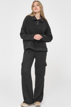 Чёрные вельветовые прямые брюки с накладными карманами Priz