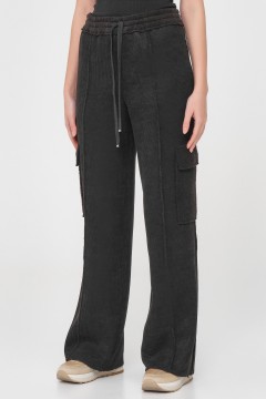 Чёрные вельветовые прямые брюки с накладными карманами Priz(фото2)