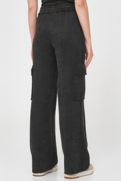 Чёрные вельветовые прямые брюки с накладными карманами Priz(фото4)