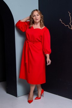 Красное платье с поясом Jetty-plus(фото2)