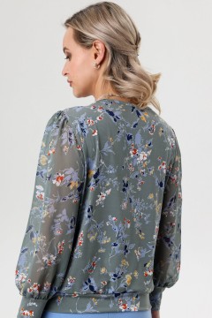 Трикотажная блуза оливкового цвета с рукавами из шифона Rise(фото2)