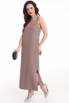 Светло-коричневое платье-комбинация с разрезом сбоку Modellos(фото2)