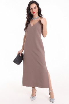 Светло-коричневое платье-комбинация с разрезом сбоку Modellos