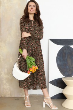 Длинное платье в цвете хаки с принтом из шифона Modellos(фото2)