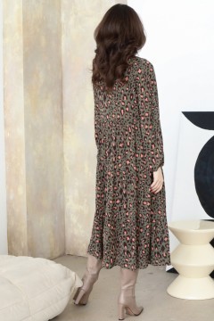 Длинное платье в цвете хаки с принтом из шифона Modellos(фото3)