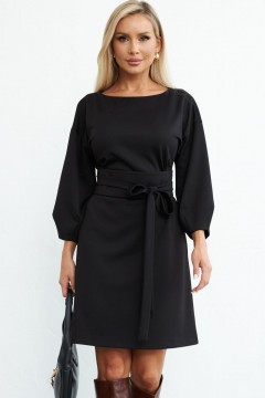 Короткое чёрное трикотажное платье с поясом Lona