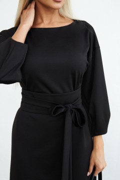 Короткое чёрное трикотажное платье с поясом Lona(фото3)
