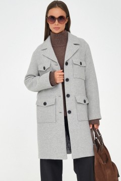 Светло-серое пальто с контрастными пуговицами Priz