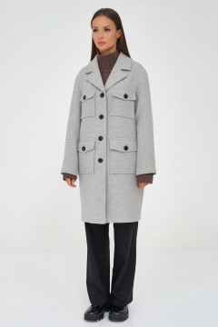 Светло-серое пальто с контрастными пуговицами Priz(фото2)