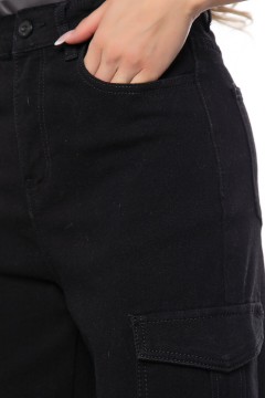 Чёрные джинсы-карго с накладными карманами Lady Taiga(фото3)