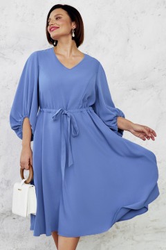 Тёмно-голубое платье с объёмными рукавами Aquarel
