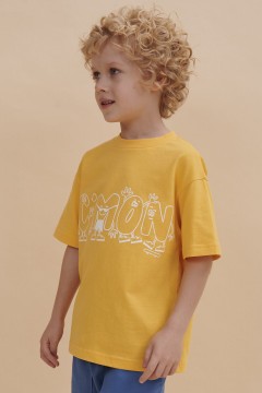 Красивая футболка в жёлтом цвете с принтом для мальчика BFT3352/4U Pelican(фото4)
