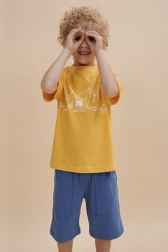 Красивая футболка в жёлтом цвете с принтом для мальчика BFT3352/4U Pelican(фото3)