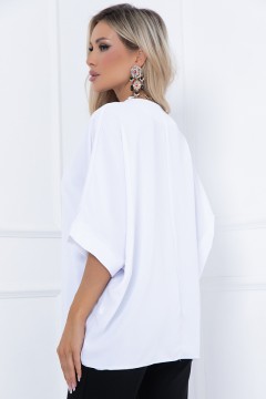 Белая свободная блузка с брошью Bellovera(фото4)