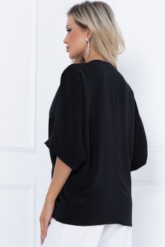 Чёрная свободная блузка с брошью Bellovera(фото4)
