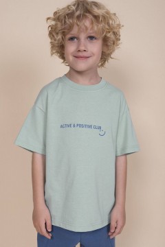 Удобная футболка в ментоловом цвете и принтом для мальчика BFT3352/7U Pelican