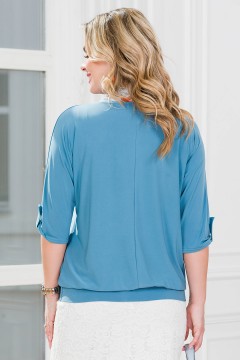 Бледно-голубая блузка с воротником из шифона Lavira(фото3)