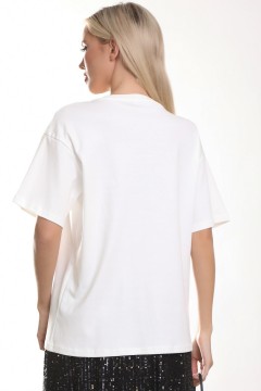 Белая трикотажная футболка с брошью-цветком из органзы Agata(фото4)
