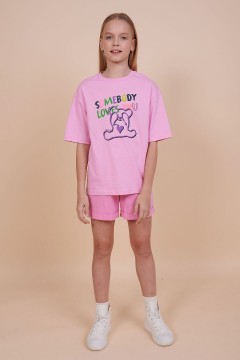 Стильная футболка в розовом цвете с принтом для девочки GFT3353/2U Pelican(фото3)