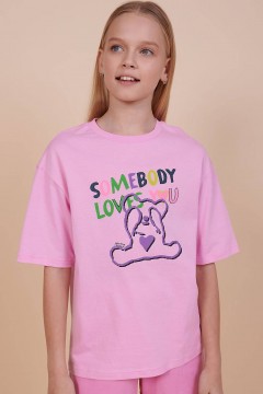 Стильная футболка в розовом цвете с принтом для девочки GFT3353/2U Pelican