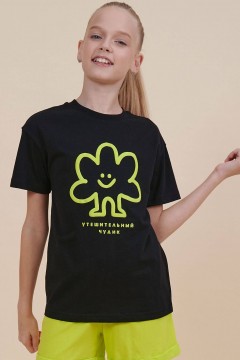 Стильная футболка в чёрном цвете с принтом для девочки GFT3353/5U Pelican