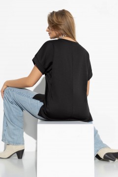 Чёрная футболка из комбинированной ткани Charutti(фото4)