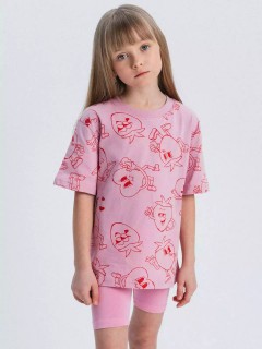 Милая футболка в розовом цвете с принтом для девочки 10539/16SS24 Vulpes Familiy(фото2)