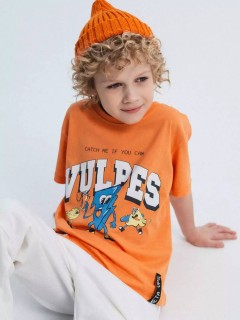 Необычная футболка оранжевого цвета с принтом для мальчика 10604/6SS24 Vulpes Familiy