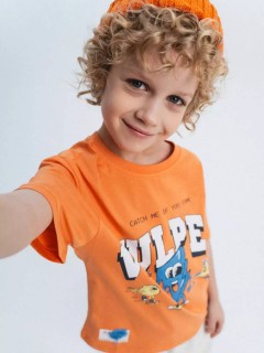 Необычная футболка оранжевого цвета с принтом для мальчика 10604/6SS24 Vulpes Familiy(фото2)
