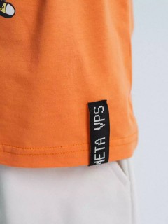 Необычная футболка оранжевого цвета с принтом для мальчика 10604/6SS24 Vulpes Familiy(фото5)