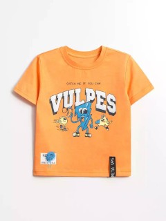 Необычная футболка оранжевого цвета с принтом для мальчика 10604/6SS24 Vulpes Familiy(фото6)