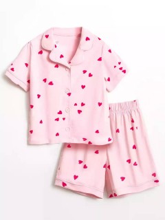 Стильная пижама в розовом цвете с сердечками для девочки Vulpes 1028SS24 Familiy