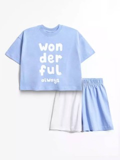 Модная пижама в голубом цвете и принтом для девочки Vulpes 1013/1SS24 Familiy